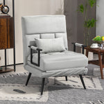 Fauteuil convertible 3 en 1 lit 1 place dossier inclinable 5 positions, accoudoirs et coussin, tissu effet velours, gris