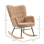 Fauteuil à bascule rocking chair revêtement effet laine bouclée, structure en acier 71 x 98 x 101 cm marron