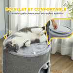 Tour pour chat modulable tonneau griffoir chat avec fermeture éclair séparable 3 niveaux deux balles Ø 42 x 69H cm gris