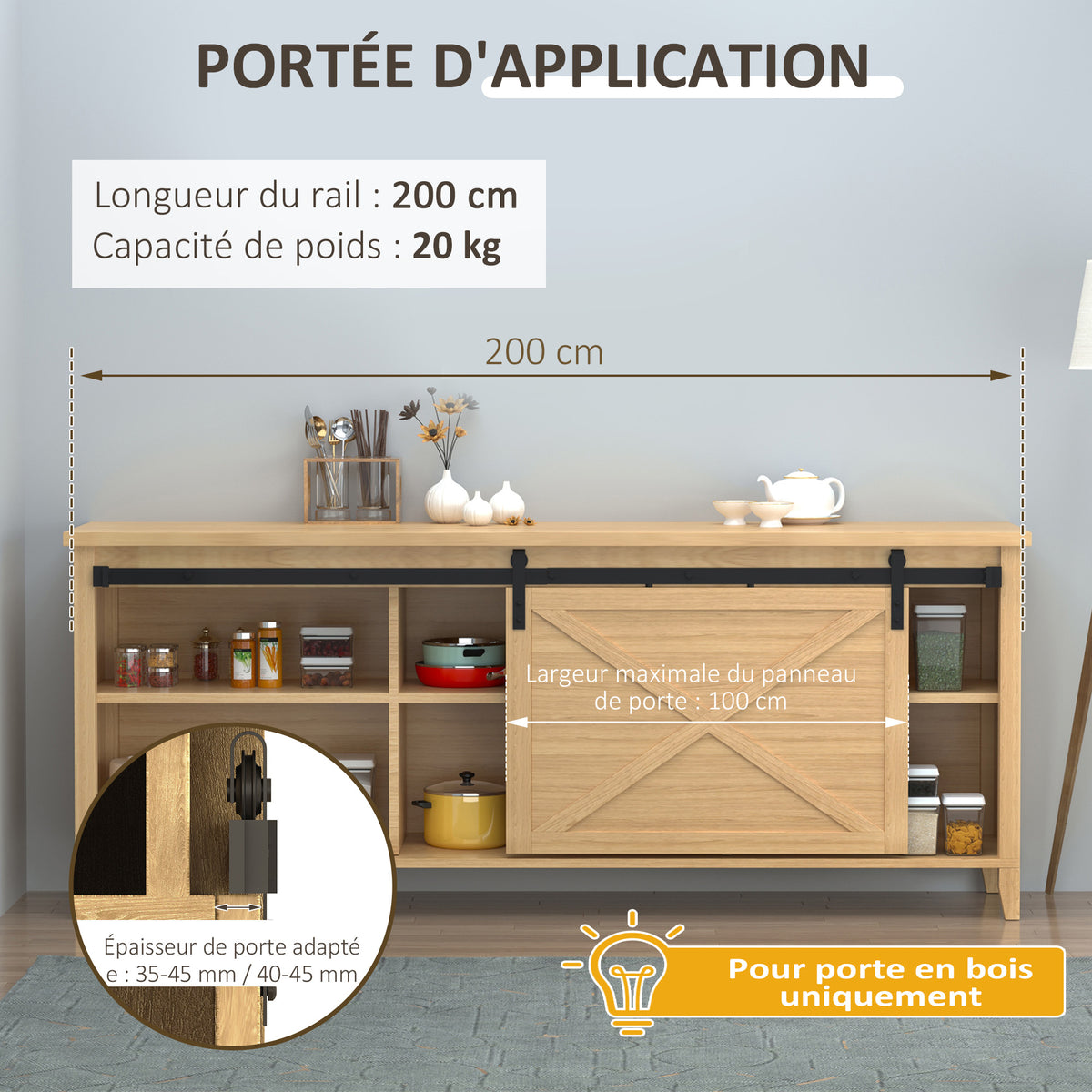 200 CM Rail porte coulissante quincaillerie de rail pour porte de grange simple en acier acier au carbone