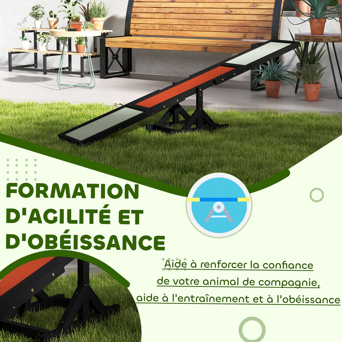 Agility sport pour chien bascule équipement entrainement chien bois sapin pré-huilé feutre bitumé antidérapant gris noir