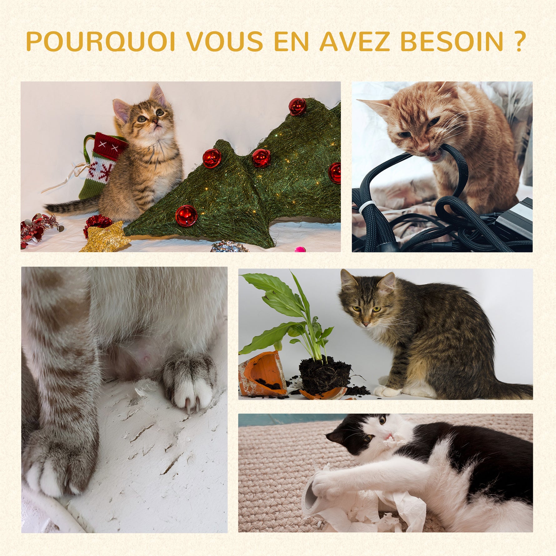Arbre à chat poteau à griffer fixation plafond hauteur réglable 37 x 21 x 202- 242 cm 4 niveaux vert