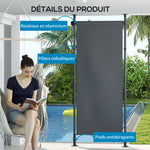 Store manuel rétractable sur pied longueur réglable manivelle installation sans perçage métal alu. polyester gris foncé