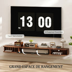 Meuble TV Suspendu, Meuble Télé pour Téléviseur jusqu'à 75 Pouces, Tiroir Rabattable, 2 Étagères, 180x24x16cm, Noyer