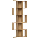 Bibliothèque à 5 niveaux, étagère de rangement en forme S avec 15 compartiments ouverts, 80 x 24 x 200 cm, chêne