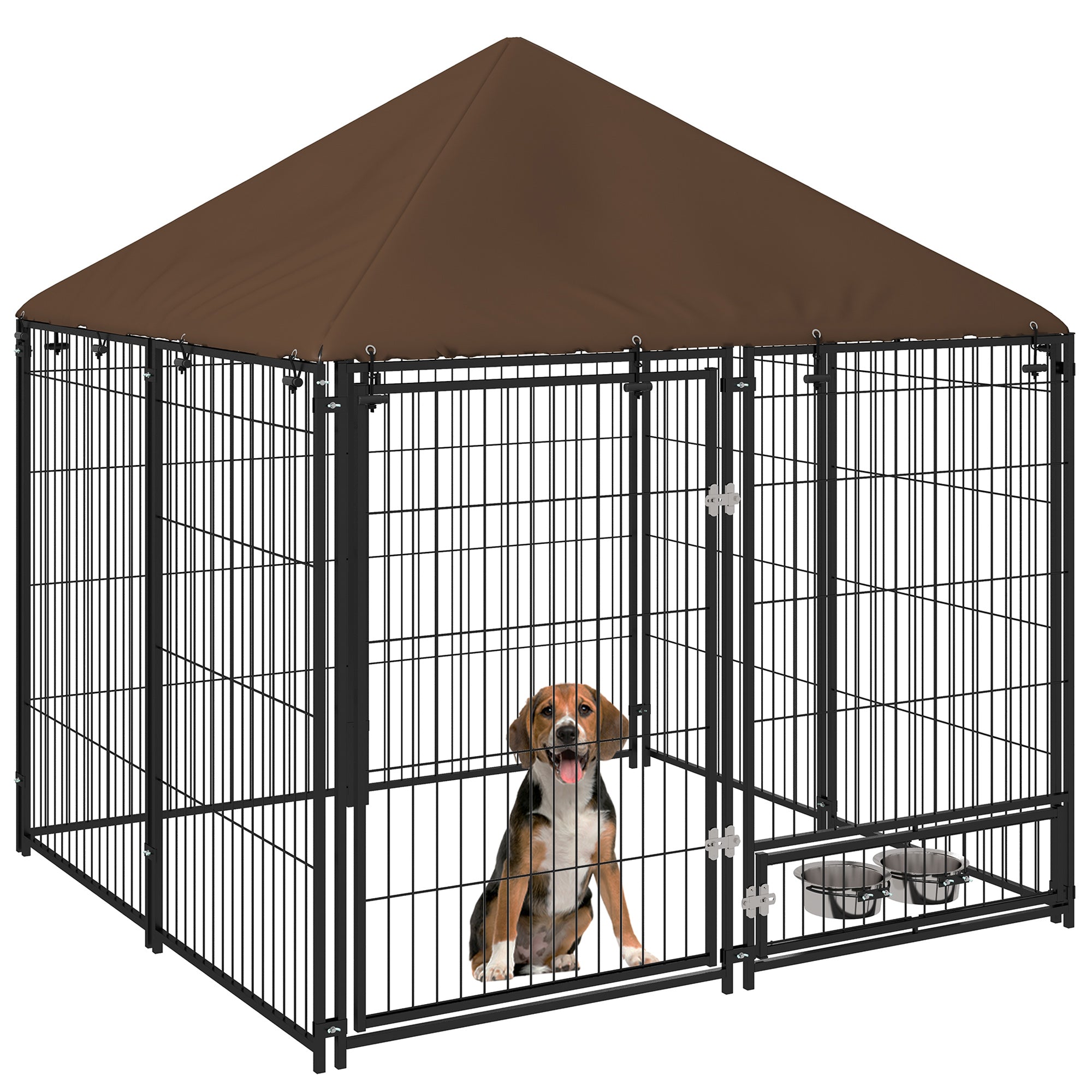 Chenil extérieur pour Chiens en métal et Tissu Oxford Support gamelle et Toit résistant aux intempéries Espace spacieux