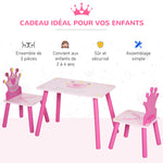 Ensemble table et 2 chaises enfant 3 pièces, pieds en bois massif, table avec chaise motif couronne, pour filles et garçons de 2 à 4 ans, rose