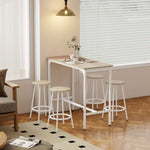 Set van bartafel en 4 krukken met voetensteun in moderne stijl, metalen frame met natuurlijk houteffect