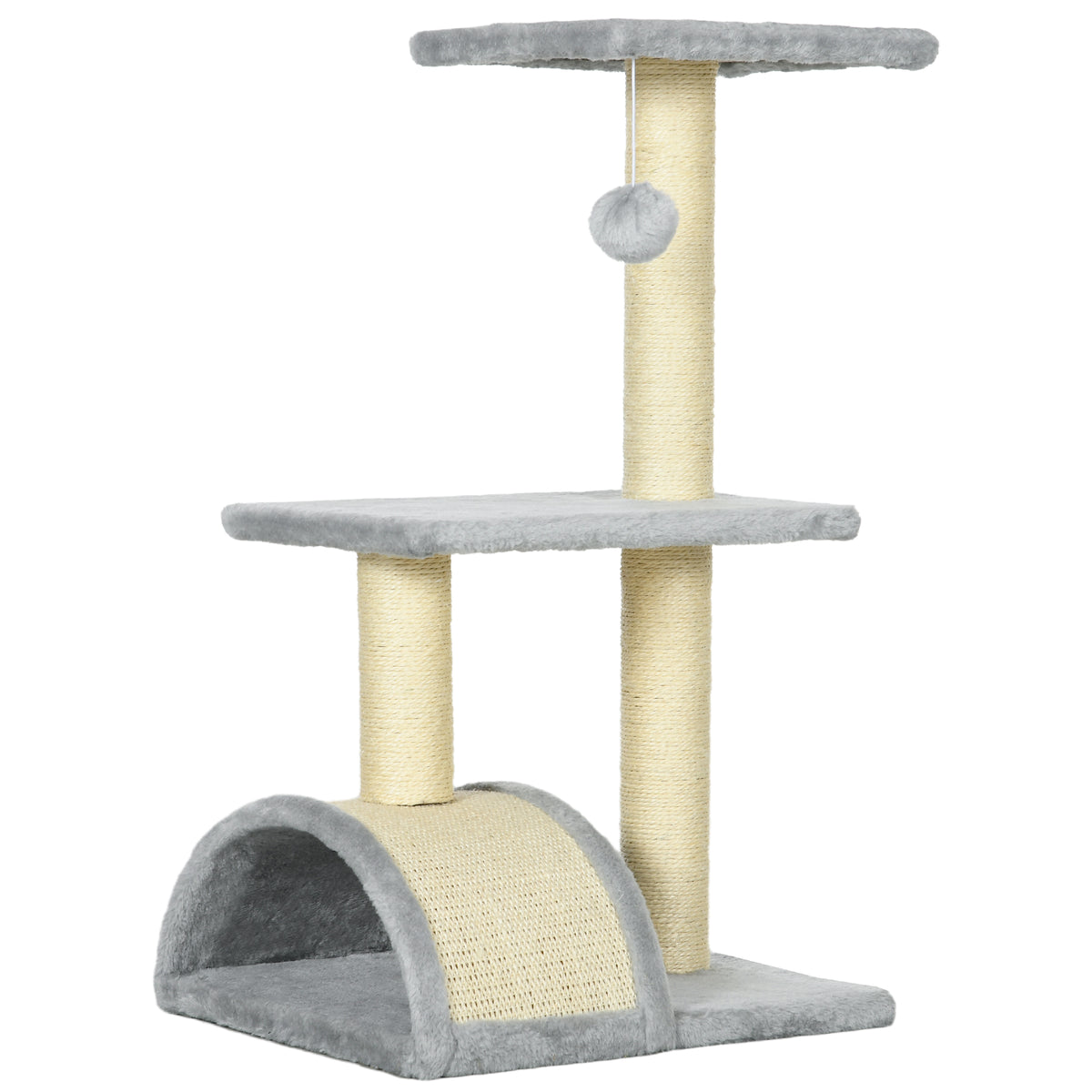 Krabpaal krabmeubel voor katten hoogte 72 cm met hangend speeltje lichtgrijs