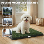 Toilette pour Chien avec 2 Tapis en Gazon Artificiel et Grille de Drainagec, Système Lavable, 63x50,5x3,5cm, Noir