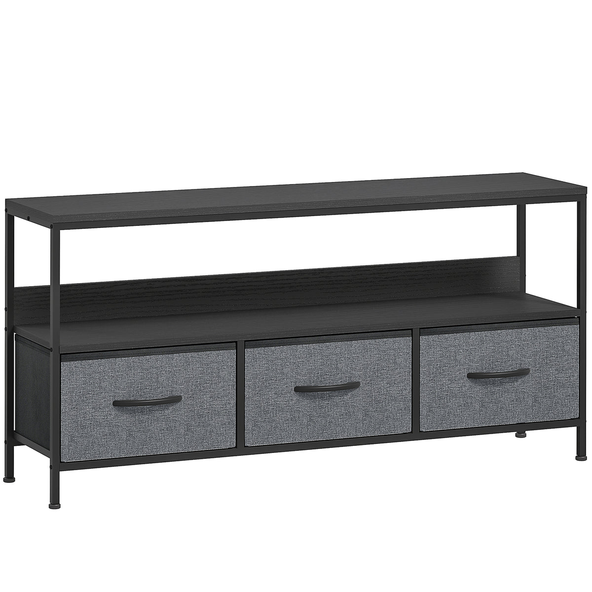 Meuble TV, meuble télé pour téléviseur jusqu'à 55 pouces avec 3 tiroirs et pieds en acier 120 x 29 x 56 cm noir