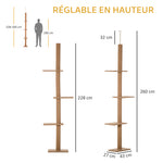 Arbre à chat poteau à griffer hauteur réglable dim. 43L x 27I x 228-260H cm 4 niveaux d'activités marron