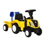 Porteur tracteur enfants avec coffre amovible, râteau et pelle, voiture enfants avec lumière LED et klaxon, jaune