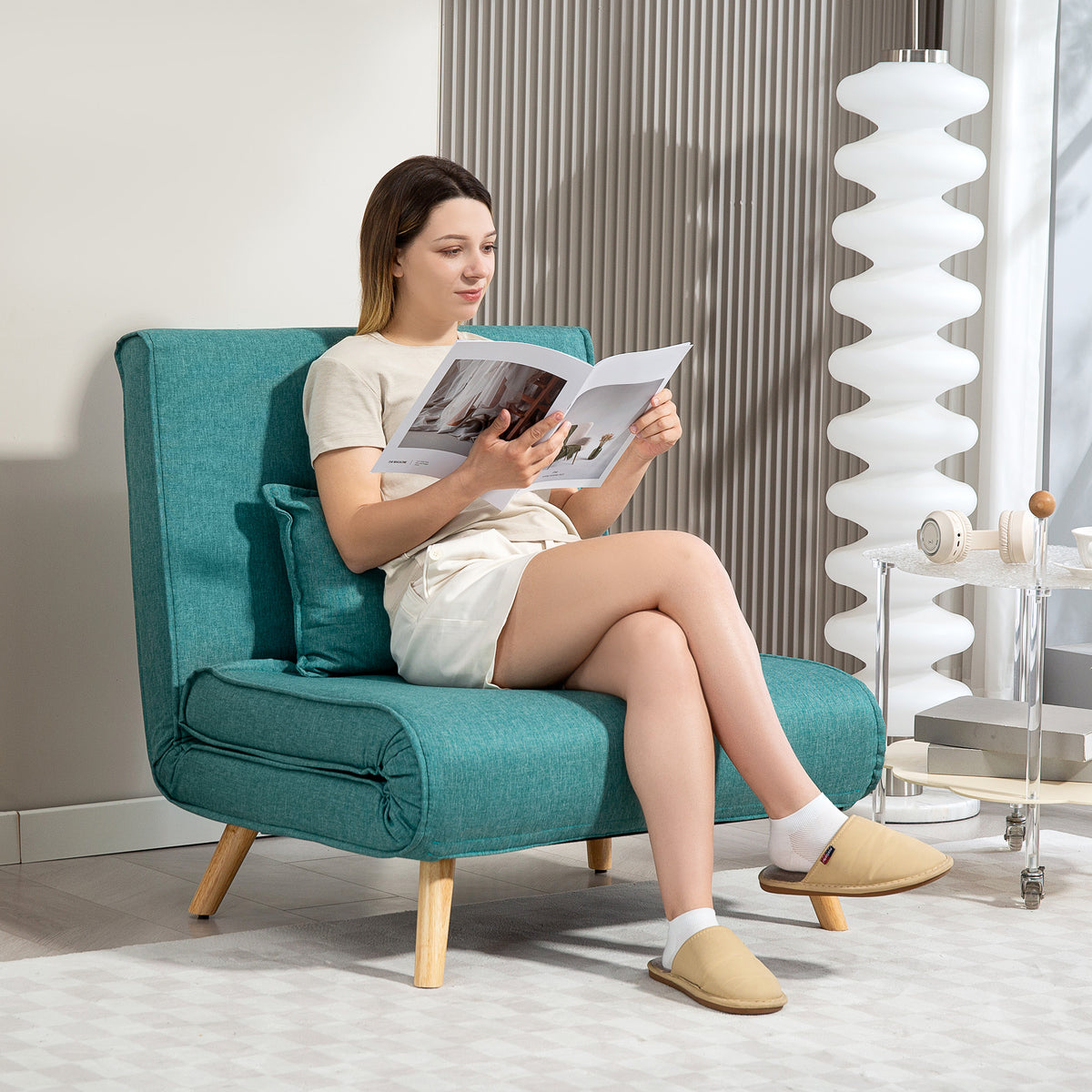 Besaulki bihurgarri bakarrekoa, 3-in-1 klik-klak sofa-ohea, 5 posiziotako bizkarralde erregulagarriarekin, burko barne, berdea