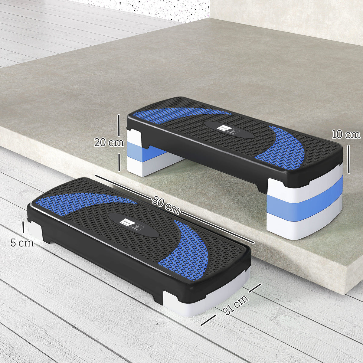 Stepper Fitness Aerobica - .fr x FFHandball - altezza regolabile superficie antiscivolo 80 x 31 x 20 cm nero blu