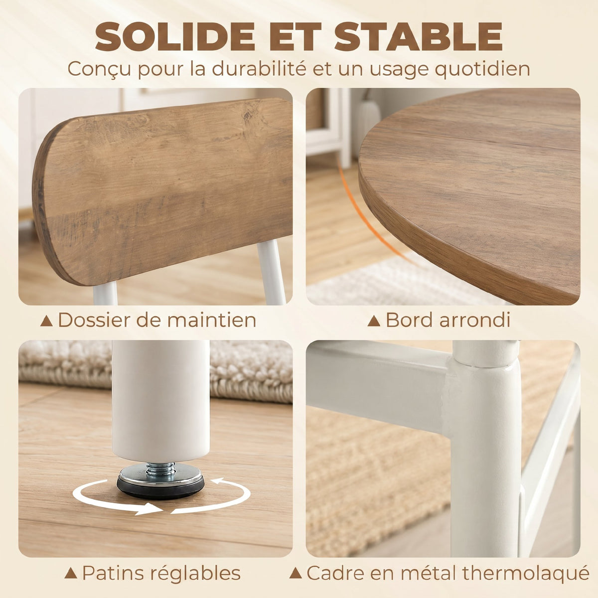 Ensemble table salle à manger avec 4 chaises, table de cuisine avec chaises pour 4 personnes, cadre en métal, naturel