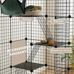 Indoor-Katzenkäfig, 4-stöckiger DIY-Katzenlaufstall aus Stahl mit 5 Türen und Hängematte, für 1-3 Katzen, 105 x 70 x 140 cm, Schwarz