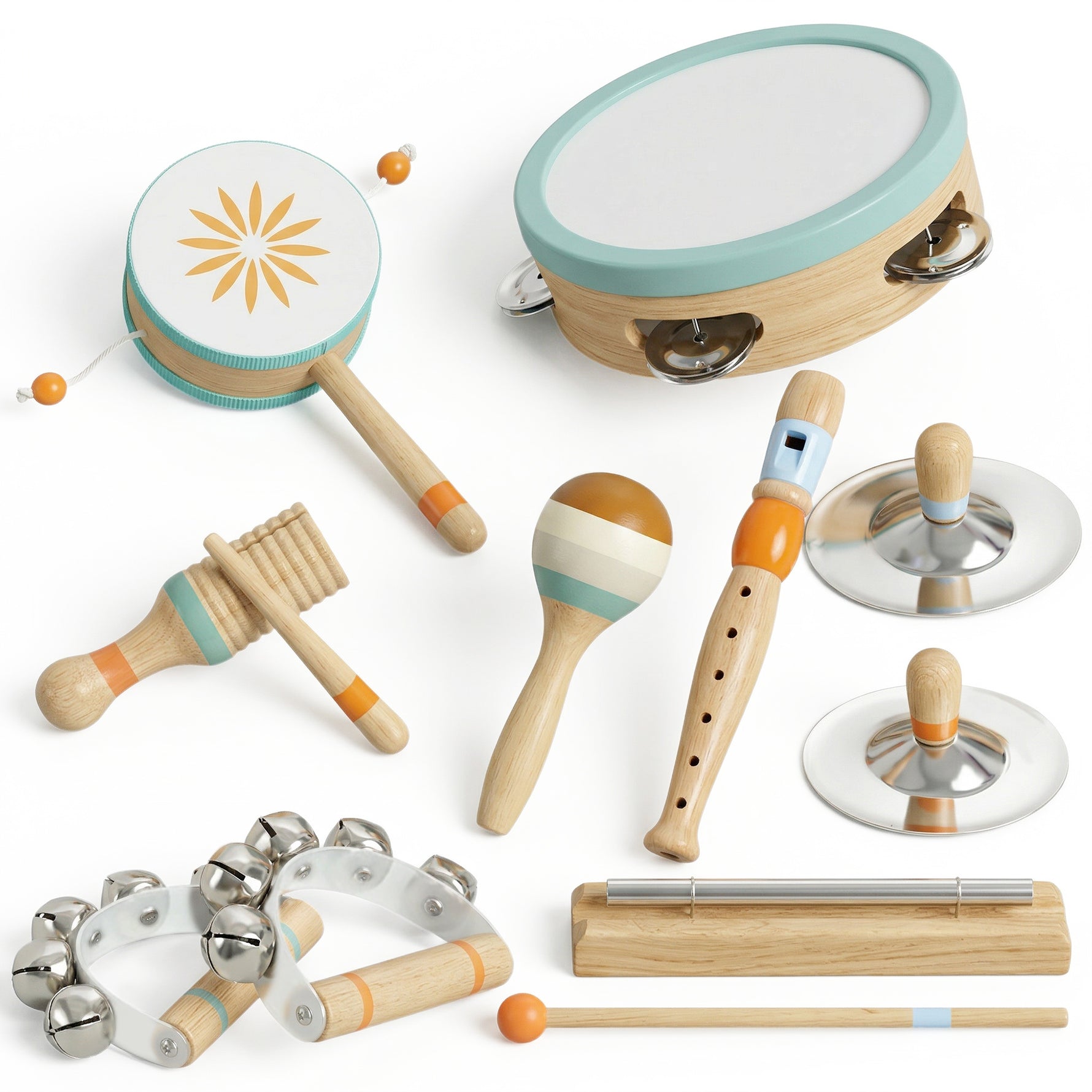Instruments de Musique pour Enfants, Jouets Musicaux en Bois d'Inspiration avec Tambourin et Maracas pour Enfants 3+ Ans