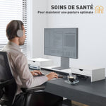 Rehausseur écran PC bureau support d'écran d'ordinateur de 60-116 cm avec 2 tiroirs, longueur et angle réglables