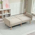 Canapé Convertible 2 Places Design scandinave Dossier inclinable 3 Positions Pieds Bois Tissu Aspect Lin Beige