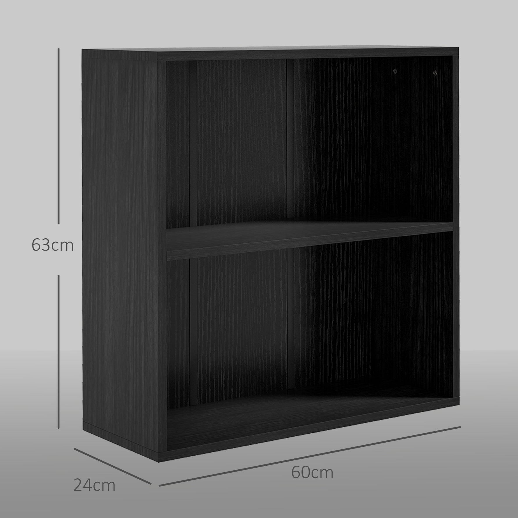 Bibliothèque étagère de rangement avec 2 compartiments et étagère réglable, 60 x 24 x 63 cm, noir