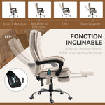 Fauteuil de bureau massant et chauffant avec hauteur réglable, dossier inclinable, repose-pied et télécommande, crème