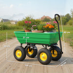 Chariot de Jardin à Main Benne basculante 75° 75L Charge Max. 200 Kg 4 Roues pneumatiques Acier PP Jaune Vert