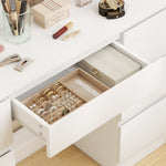 Dressing table with mirror and stool, makeup vanity with LED mirror, padded stool, 7 drawers, 110x39.5x140cm, white