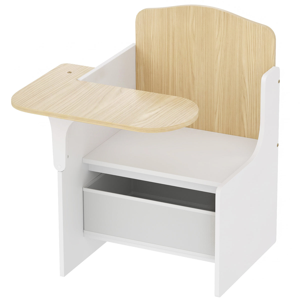 Scrivania e sedia per bambini con contenitore, set tavolo attività 2-in-1 per disegno, lettura e giochi, bianco