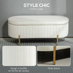 Banc de rangement, bout de lit en velours avec couvercle, pieds en métal, capacité 72 L, 108x44x43,5cm, crème-4