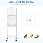 Cage à oiseaux sur pied volière oiseaux sur roulettes toit ouvrant 3 perchoirs étagère inférieure 46,5x36x157cm blanc