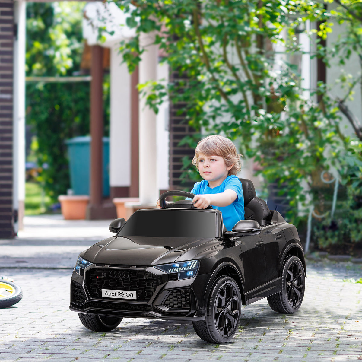 Audi RS Q8 Elektroauto für Kinder, lizenziert, Elektrofahrzeug mit Fernbedienung, USB, Bluetooth, Schwarz