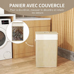 Panier à linge 72 L, corbeille à linge sale en bambou avec couvercle, poignées en corde, doublure amovible, crème