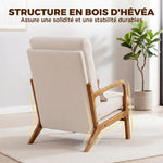 Fauteuil salon, fauteuil d'appoint rembourré en lin avec large assise, support lombaire, haut dossier, 64x86x93cm, crème