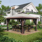 Gazebo da giardino pieghevole pop-up con doppio tetto protezione UV 50+ con 4 zanzariere con zip 4 x 4 m beige