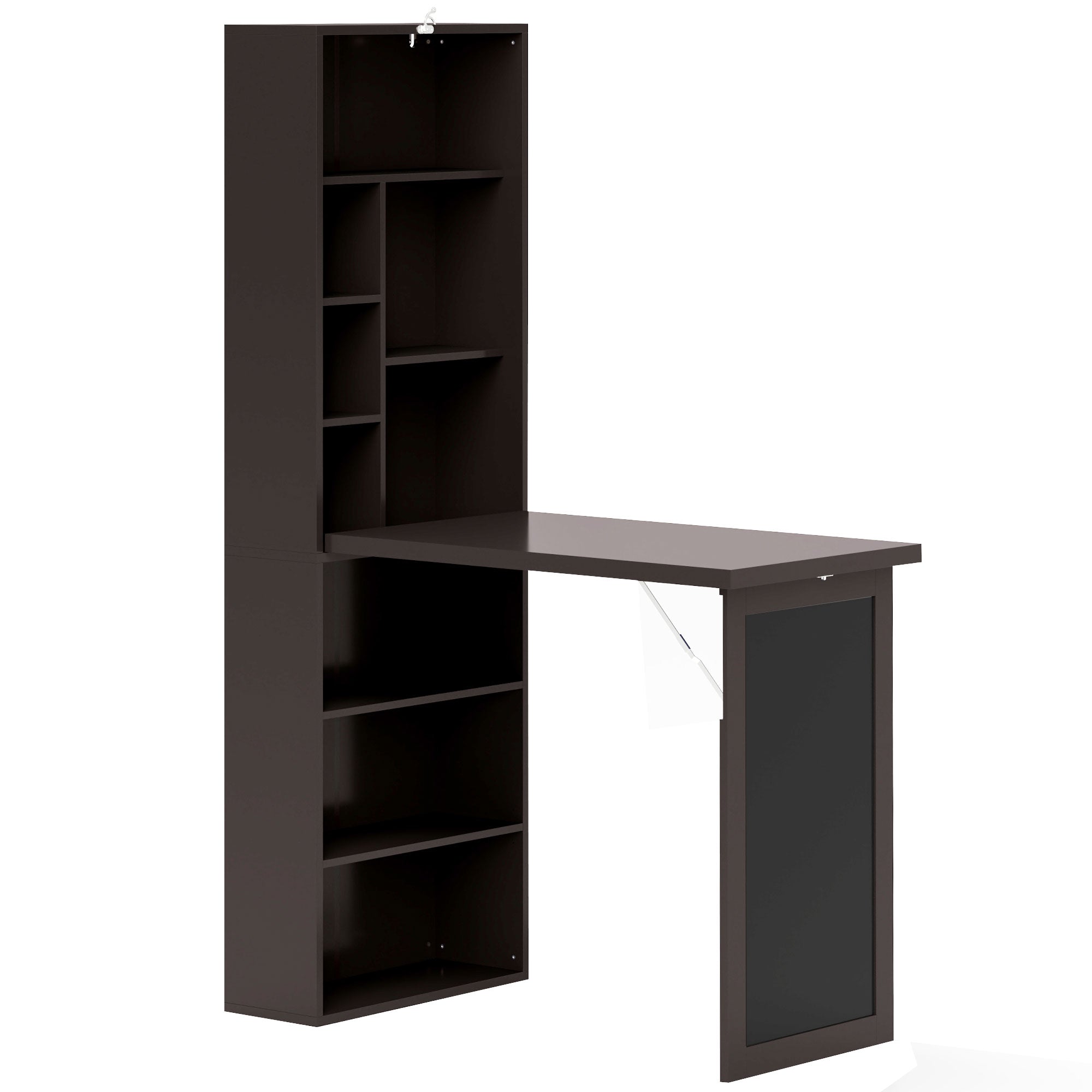 Bureau avec rangement pliable murale rabattable avec bibliothèque poste de travail tableau à craie et étagère réglable
