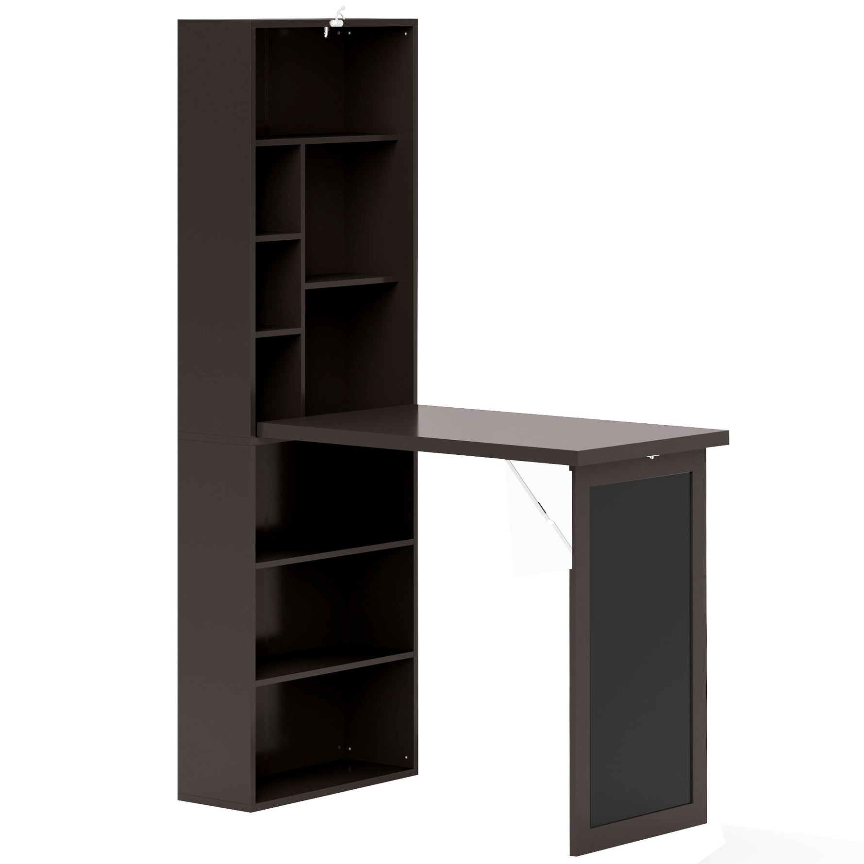 Bureau avec rangement pliable murale rabattable avec bibliothèque poste de travail tableau à craie et étagère réglable