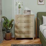 Commode 4 tiroirs meuble de rangement style bohémienne avec portes résine tressée, 70 x 38 x 93 cm, effet bois naturel