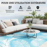 Tapis d'extérieur réversible 274x182 cm, tapis de sol en PP résistant aux intempéries, sac de transport, bleu