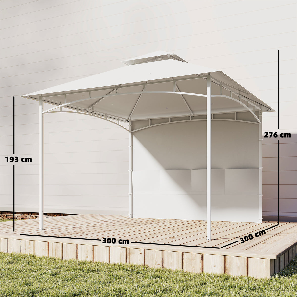 Pavillon Tonnelle de Jardin Toit Double Rideaux et Poches de Rangement Crochet de Plafond 3 x 3 m Crème
