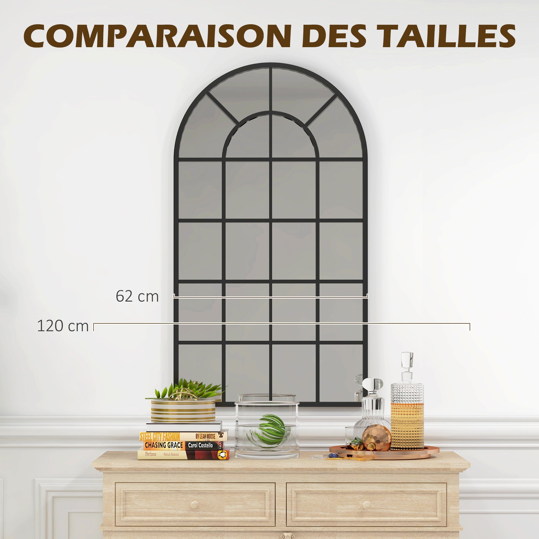 Miroir verrière arche style industriel fenêtre arcade métal 110 x 65 cm noir