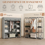 Armoire de rangement penderie en tissu pliable avec barre de suspension et étagères, 150 x 43 x 162,5 cm, gris clair