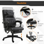 Fauteuil de bureau manager massant repose-pied + tétière intégrés dossier inclinable hauteur réglable 68 x 79 x 104-112 cm noir