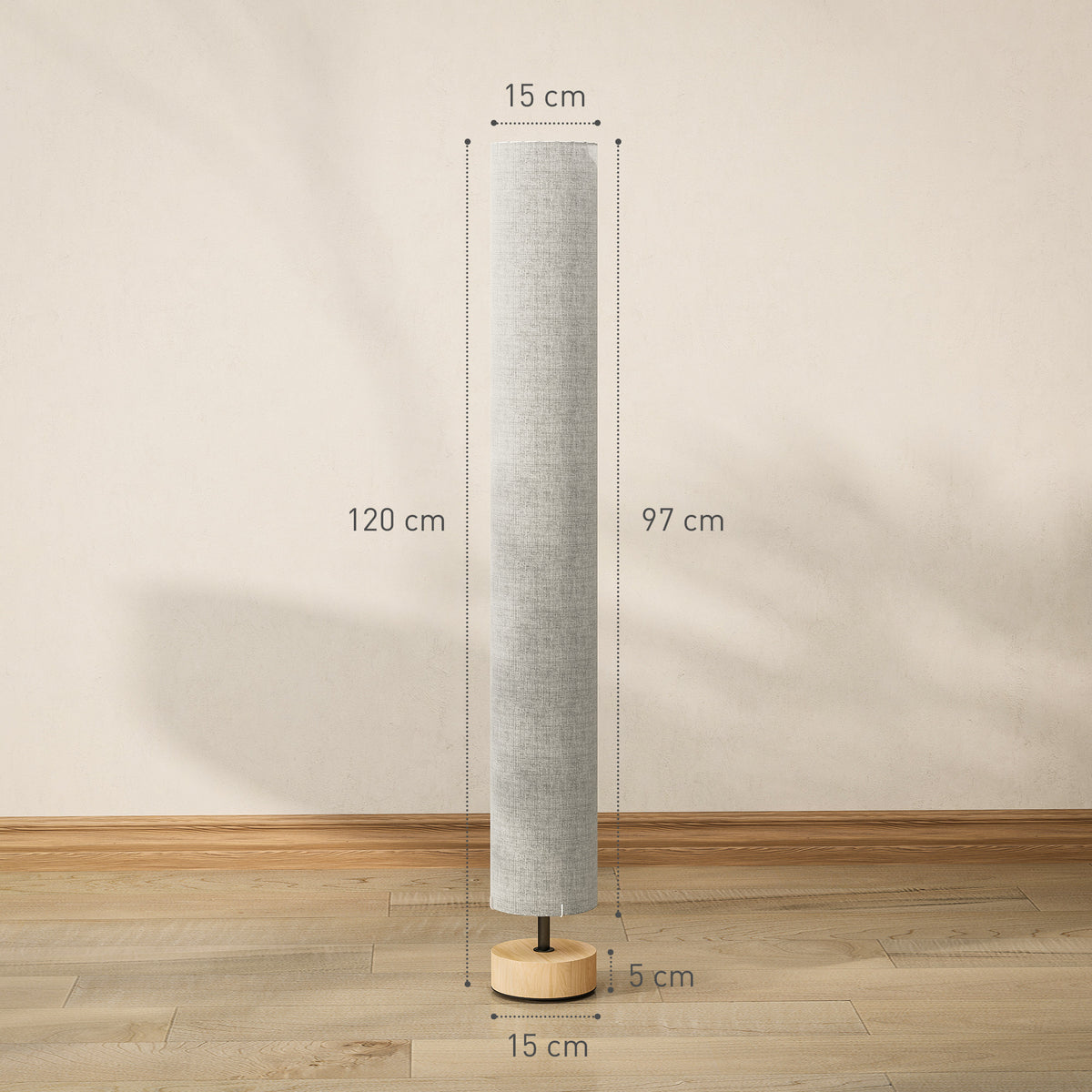 Lampadaire sur pied de salon avec abat-jour en lin, interrupteur à pied, 2 x douille E27, 120 cm, gris