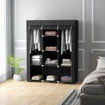 Armoire penderie multi-rangement - 8 étagères, 2 barres - non tissé noir