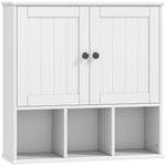 Armoire murale de salle de bain, meuble de rangement avec 2 portes, étagère réglable et compartiments ouverts, blanc