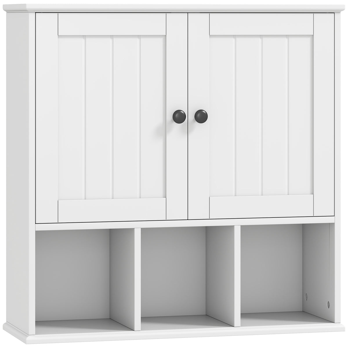 Armoire murale de salle de bain, meuble de rangement avec 2 portes, étagère réglable et compartiments ouverts, blanc