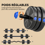Kit Haltères Musculation Haltères Réglables 25 kg 3 en 1, Ensemble de Poids Réglable avec Barre d'Extension Bleu