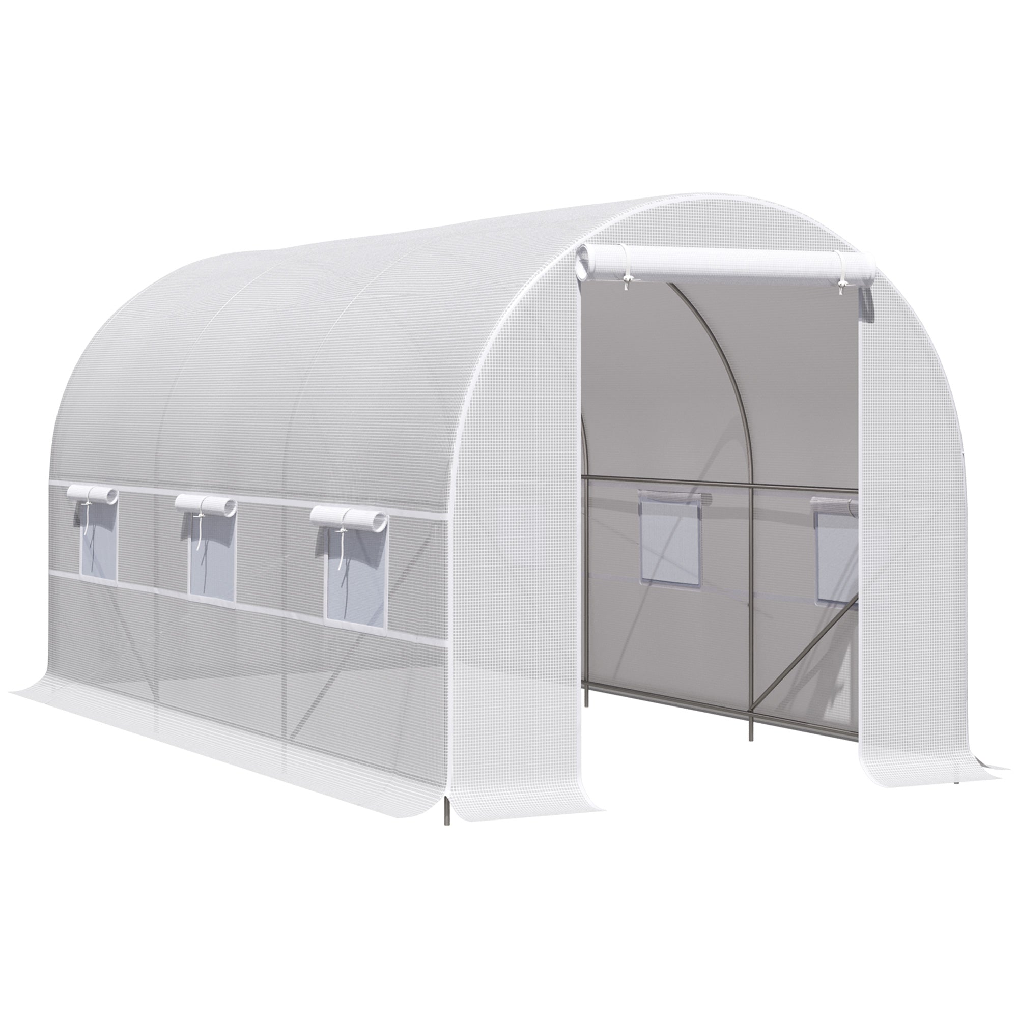 Serre tunnel de jardin 8m², serre de jardin tunnel avec porte et 6 fenêtres, bâche PE 140 g/m² 400 x 200 x 200 cm blanc