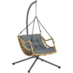 Fauteuil suspendu en résine tressée avec support, chaise suspendue, coussin, attache de sécurité, hauteur réglable, gris